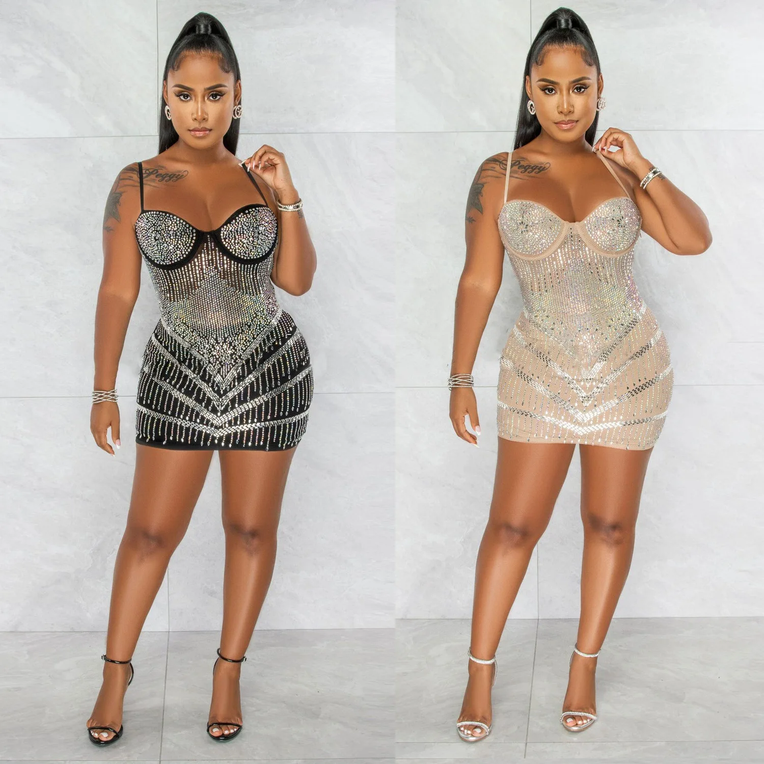 

SKMY летние короткие платья для женщин, сексуальные однотонные бриллиантовые на бретельках, без рукавов, женская одежда для ночного клуба, черное платье