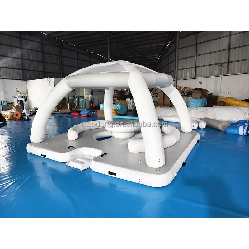 Giant Inflatable Floating Island Platform with Canopy PE Plastic Water Tent Dock for Sea Leisure Activities Outdoor