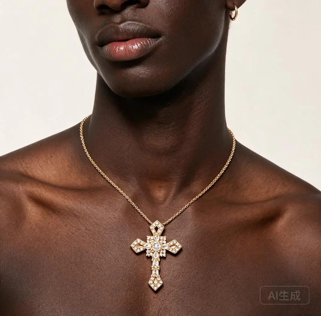 Custom 18k Gold Plated Copper 3d Cross Necklace Pendant Set With Zircon Available As Single Pendant Or Gold Twisted Chain Unisex