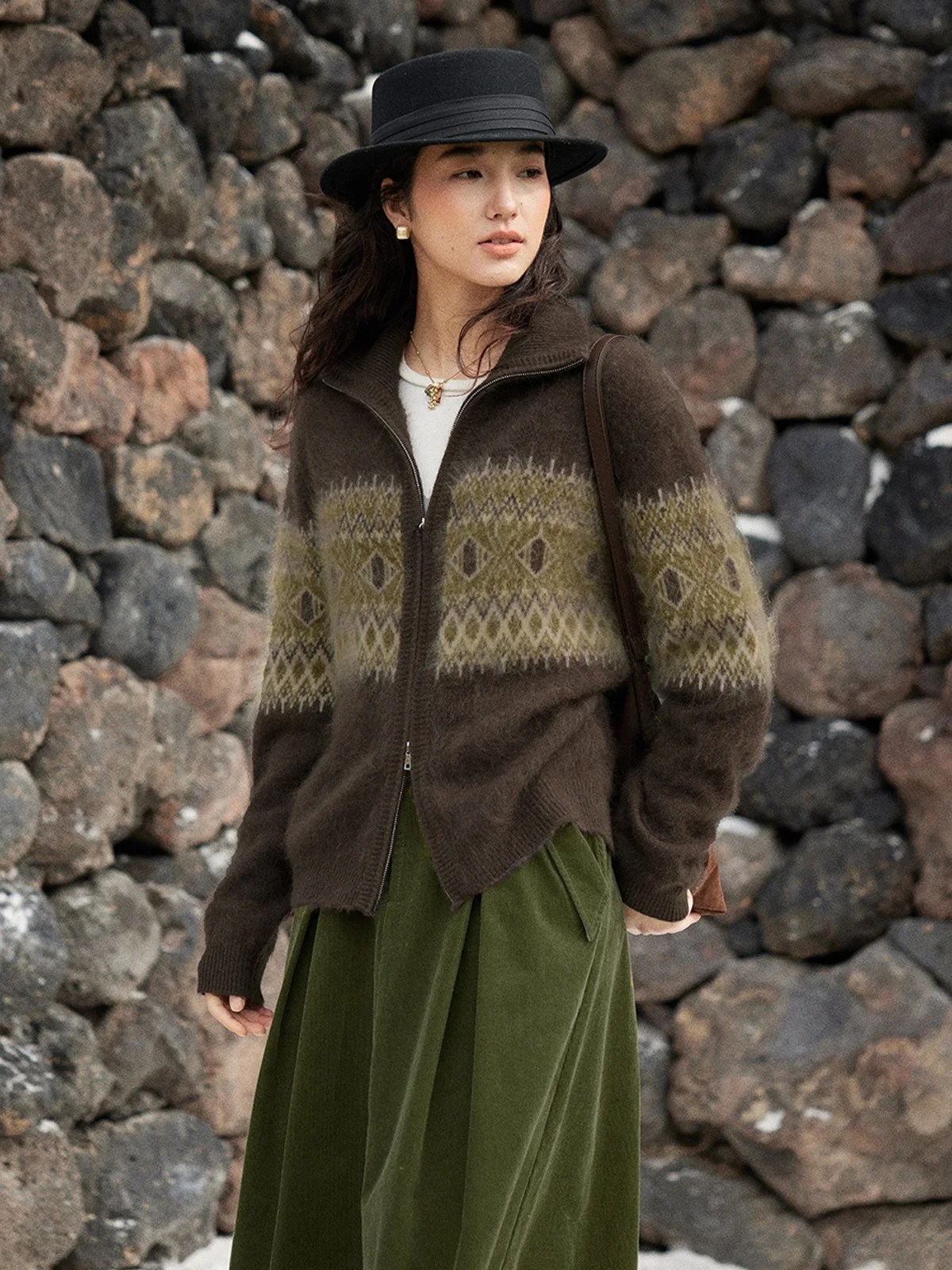 

Solighter Retro Wool Fair Isle Zipper Knitted Cardigan Women's Autumn Winter New Flower Pattern Sweater Straight Cut Commute ...