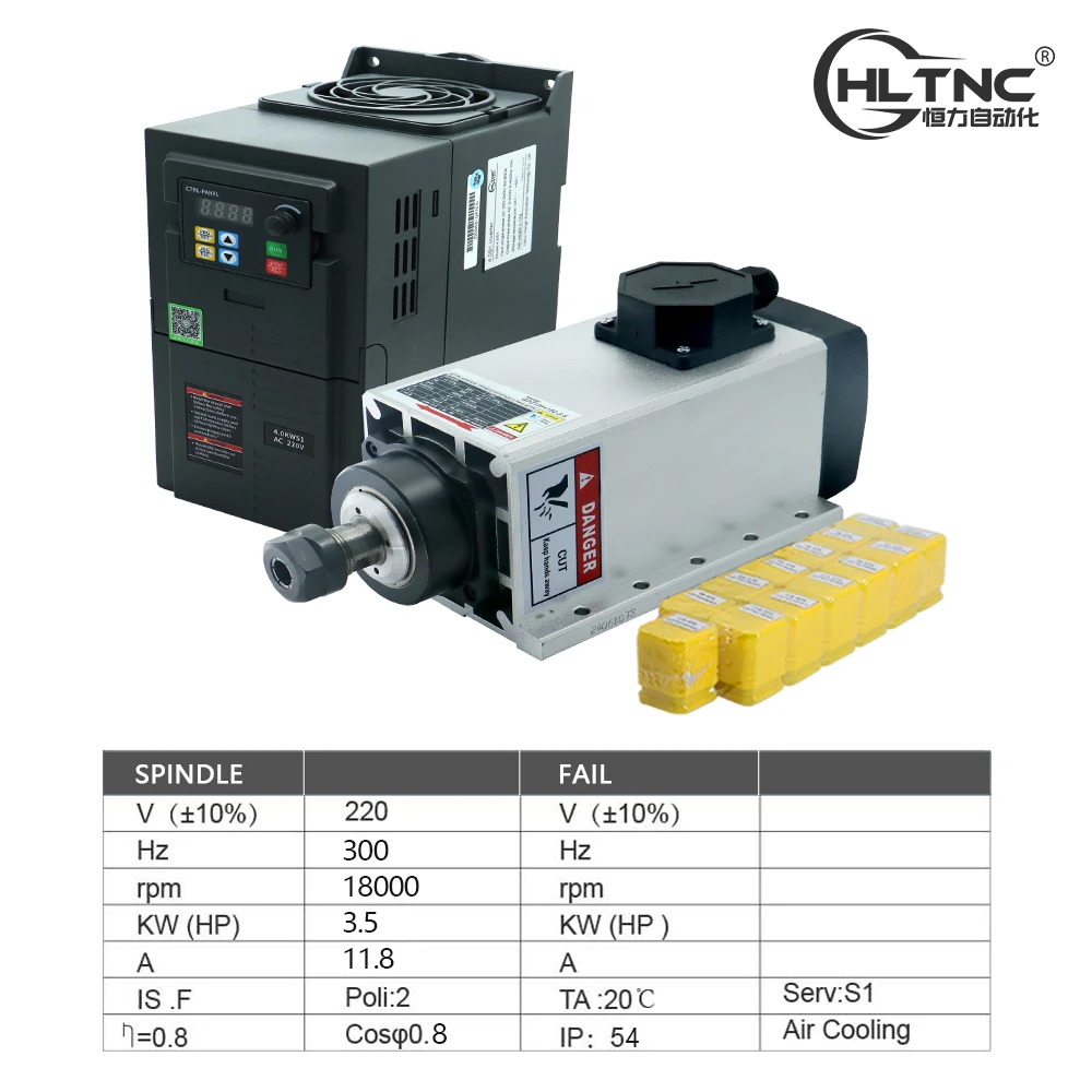 HLTNC alta velocidad GDZ93 * 82 18000rpm refrigerado por aire 3.5kw ER25 300HZ Motor de husillo de fresado de Metal con VFD 4KW para enrutador Cnc