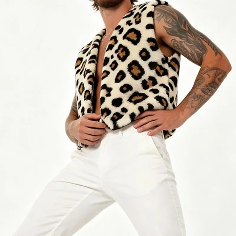 39BD Cow Print Sleeveless Open Front Vest Hippie Costume Waistcoat Wearable Clothing Garment in Size, Single Item for Everyday