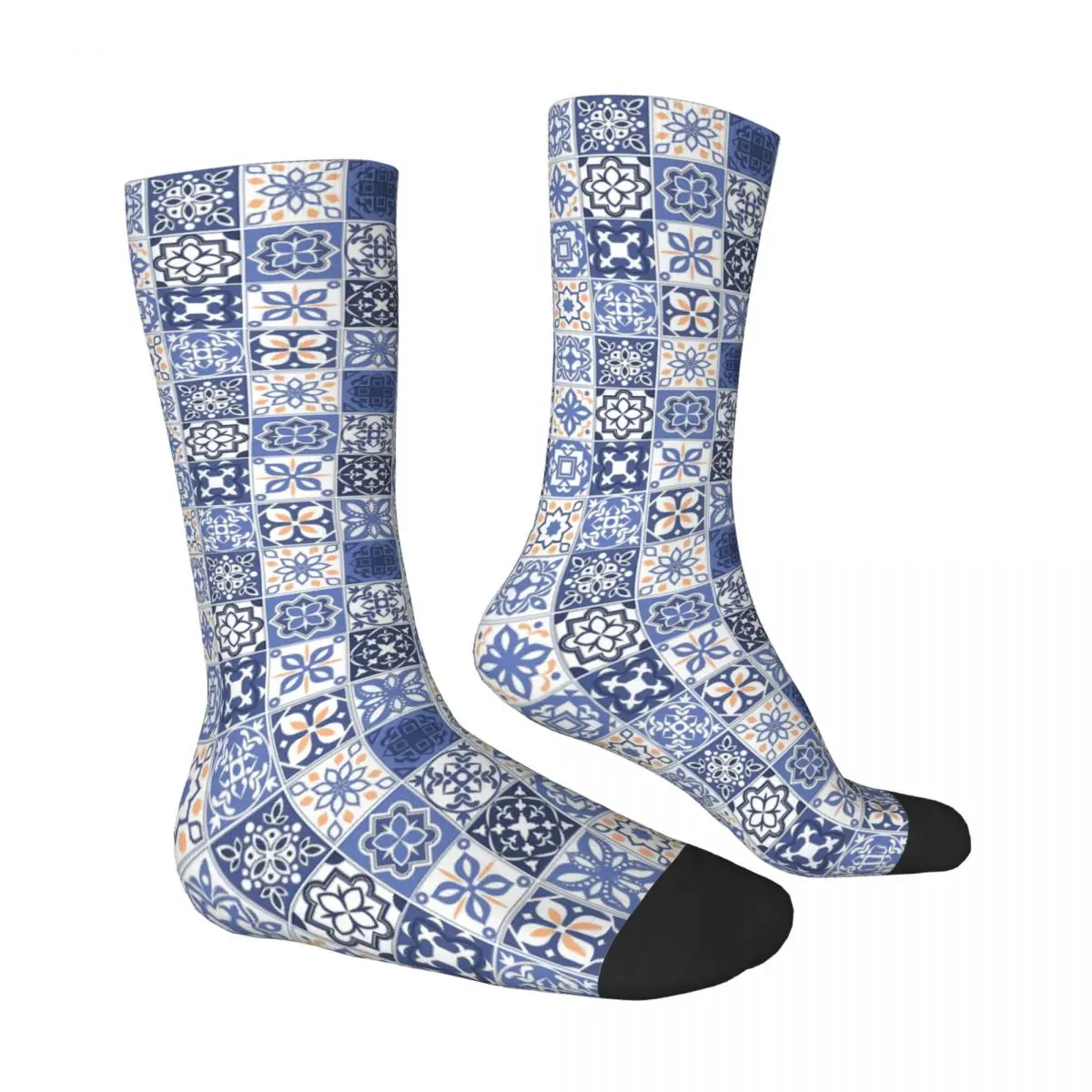 Azul português telha meias harajuku meias super macias durante toda a temporada meias longas acessórios para presente de aniversário da mulher do homem