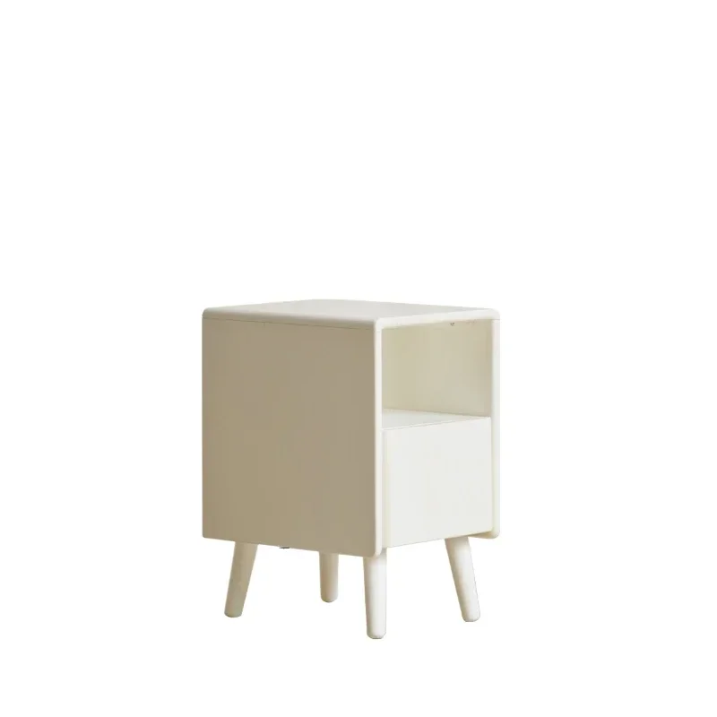 

Solid wood bedside table Bedroom ultra-narrow bedside locker Cream wind white cabinet with light