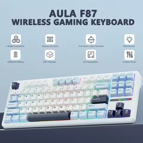 AULA F87 Gasket Gaming Mechanical Keyboard 75% TKL Layout Wireless Hot-Swap RGB Custom Bluetooth Keyboard 2024 New Colors