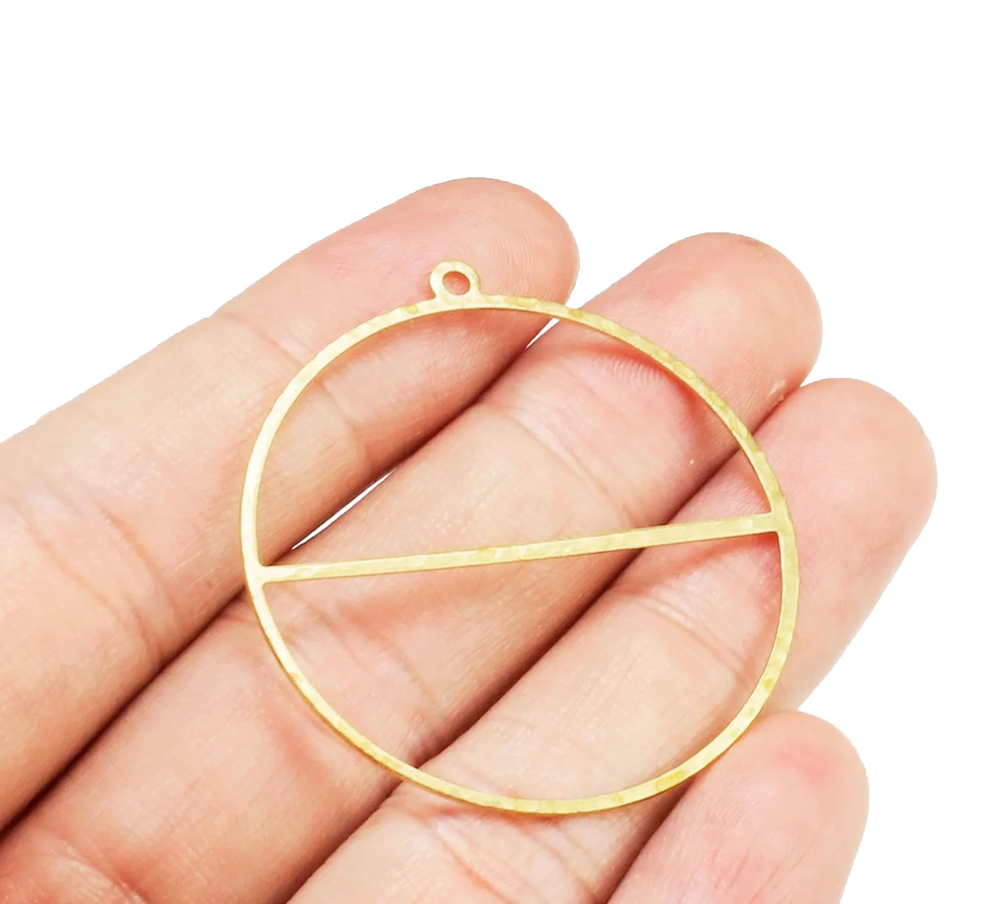 10pcs Brass Circle Charms, Hammered Round Connector, Raw Brass Earring Findings, 41x38mm, Jewelry Making -R1932