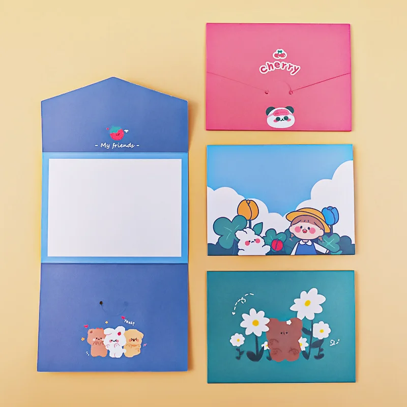 24 Pcs Cartoon Bear Greeting Card Student Valentine Day Valentine Day Greeting Postcard Diy Folding Message Confession Card