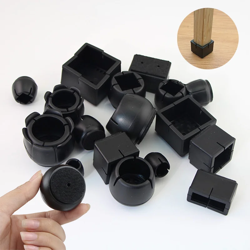 16PCS Silicone Mute Table Chair Leg Floor Protectors Black Felt Bottom Silicone Pads Hardwood Floors Furniture Feet Rubber Caps