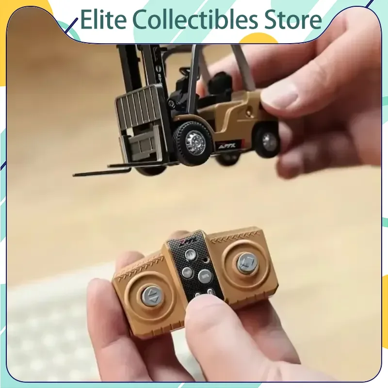 1/64 Scale Remote Controlled Alloy Forklift Toy Car and Dump truck Model - Engineering Vehicle Tabletop Collection Gift