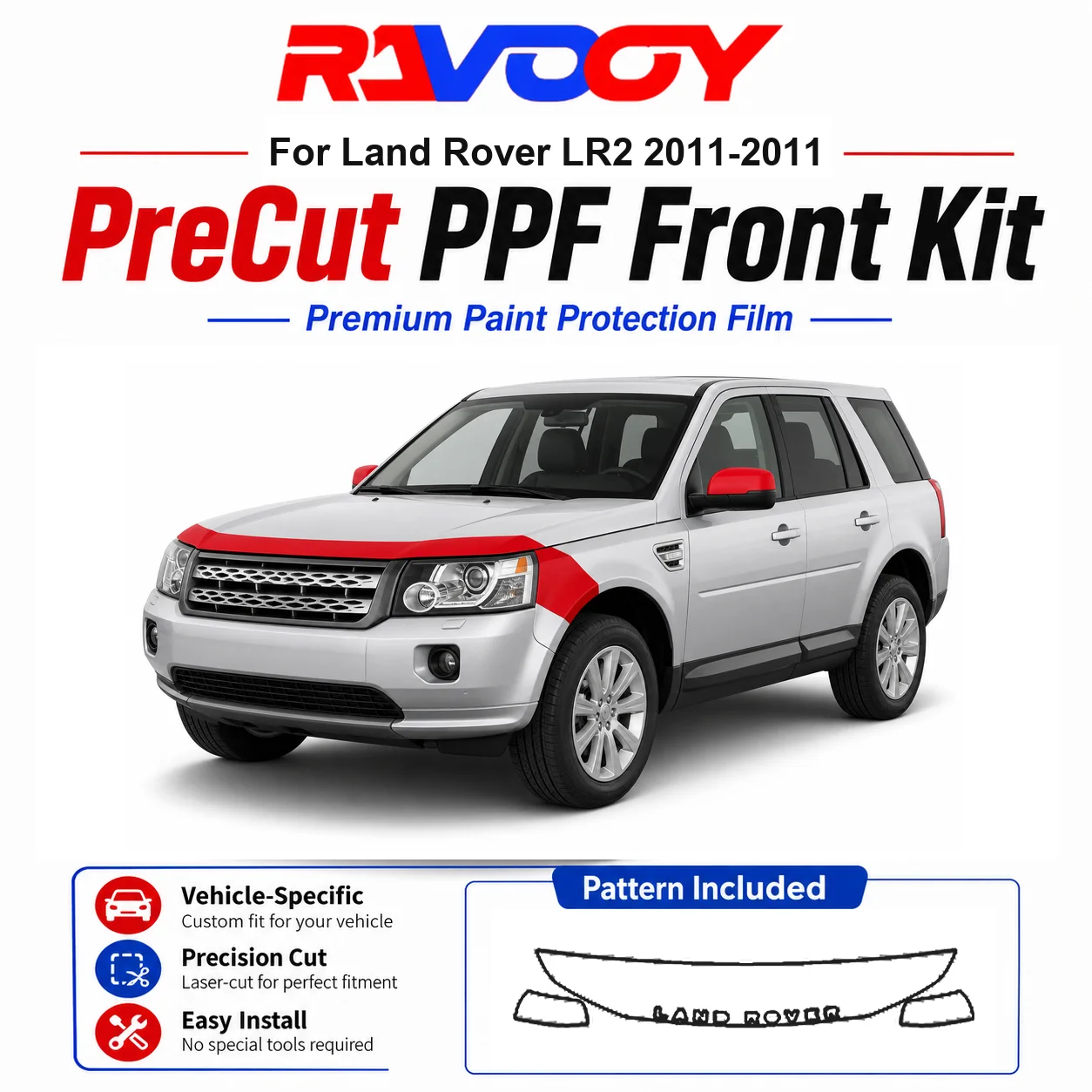 

8.5mil TPU Precut PPF Kit For Land Rover LR2 2011-2011 - Hood, Fenders & Mirror Set - Self-Healing Clear Bra Film