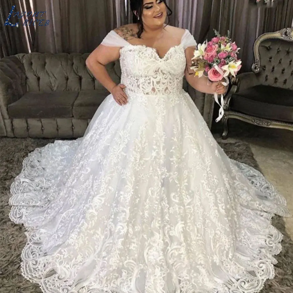 LAYOUT NICEB Elegante Plus Size Apliques Vestidos De Casamento Exquisite Lace Mangas Curtas Vestidos De Noiva Fora Do Ombro Vestidos De NoivaLAYOUT NICEB Elegante Plus Size Apliques Vestidos De Casamento Exquisite Lace