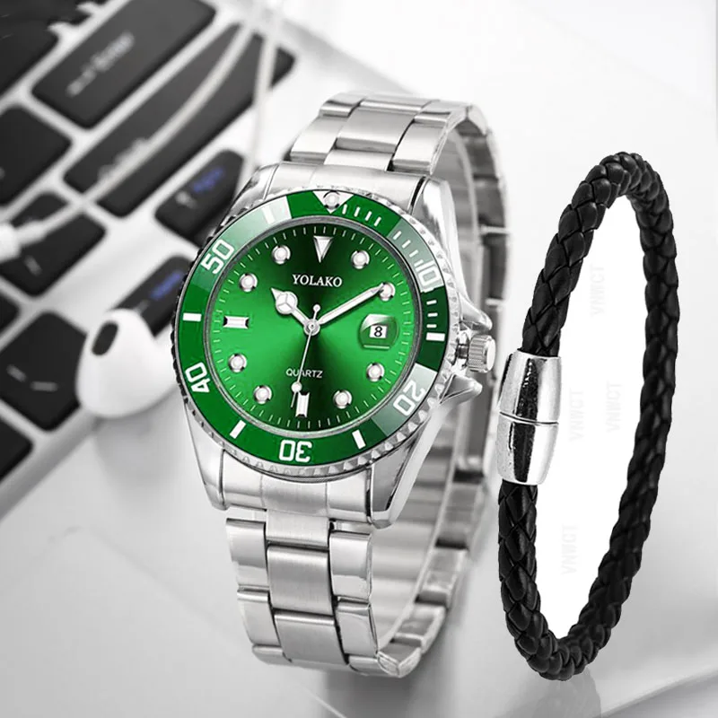 Sell Like Hot Cakes Men Watch Bracelet Fashion Steel Wristwatch Men Quartz Calendar Green Best Selling Products Relogio