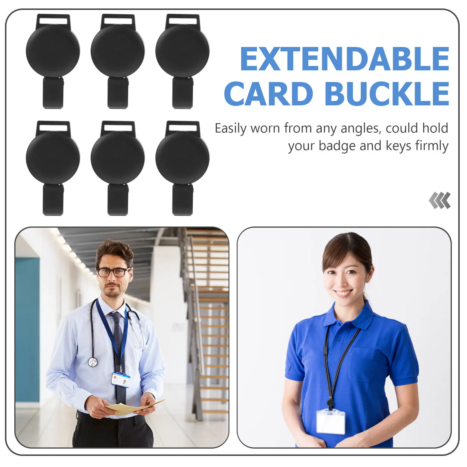 6Pcs Premium Plastic Retractable Badge Holder Reel Convenient Id Card Holder for Employees Nurses Security Staff Portable