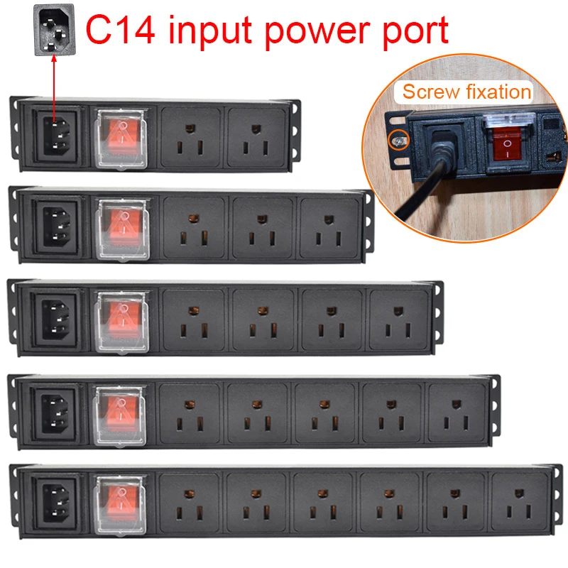 C14 Interface PDU Power Strip Unit 2-10 Ways US Socket Extension Electrica Switch For Cabinet Rack Mount