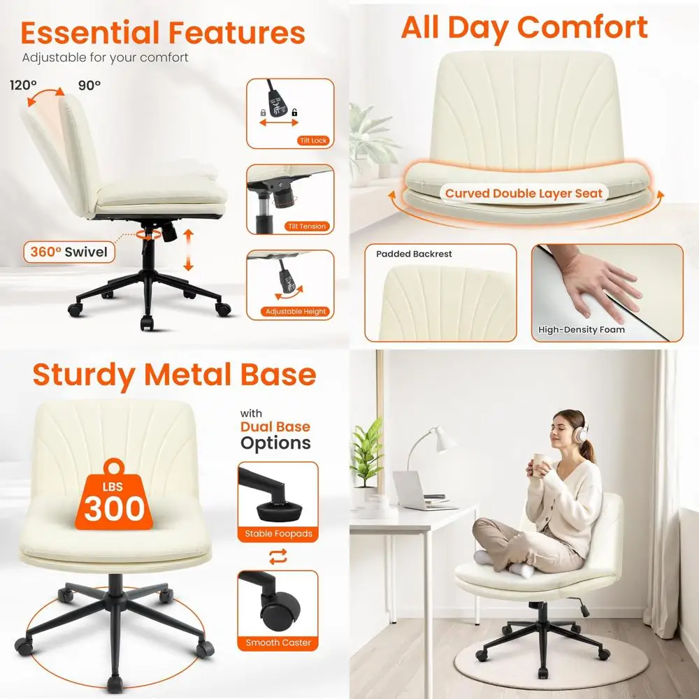 

Beige Leather Swivel Chair with Wheels for Comfortable Home Office Desk Use