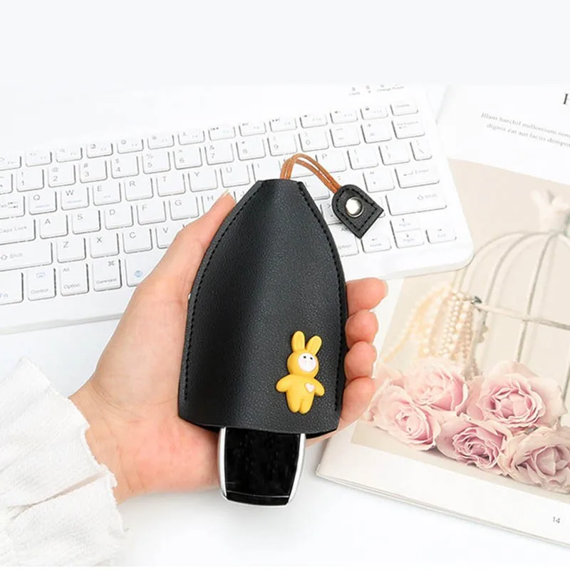 Cute Rabbit Cat Pull Type Key Bag PU Leather Key Wallets Housekeepers Car Key Holder Case Leather Keychain Pouch Car Key Bag