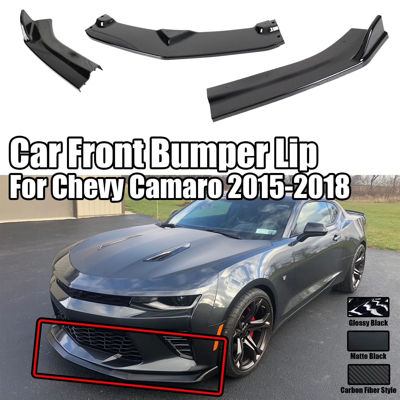 

3PCS 2015-2018 For Chevy Camaro Car Front Bumper Lip Body Kit Spoiler Splitter Diffuser Cover Guard Glossy Black ABS