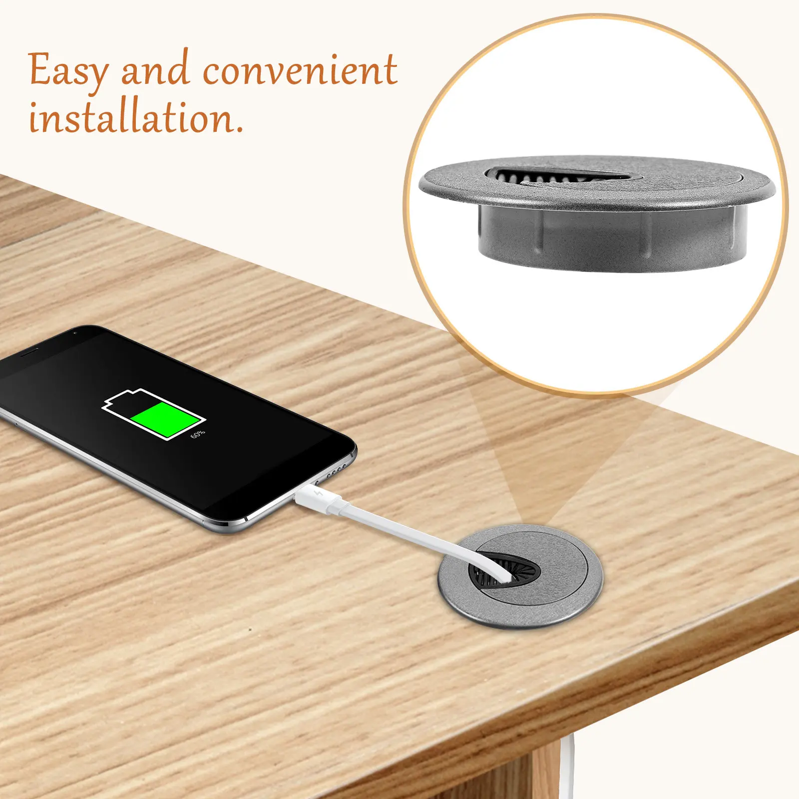 6Pcs Desk Wire Hole Cover Round Zinc Alloy Cable Grommet Desktop Cable Organizer Hole Cover for Office Home Study