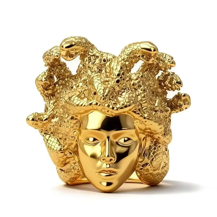 Vintage Gothic Medusa Snake Ring 3D Stereo Serpent Animal Ring Retro Antique Metal Statement Ring For Men Women