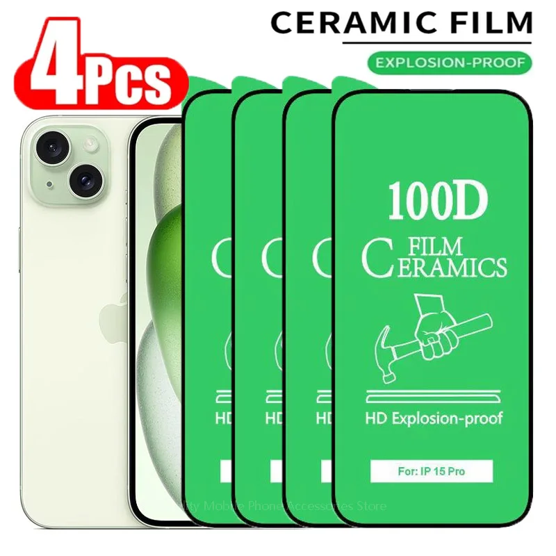 

4Pcs HD Ceramic Film For IPhone 15 14 13 12 11 Pro Max Mini XS XR Screen Protector For IPhone 14 15 Plus Pro Max Not Glass Film