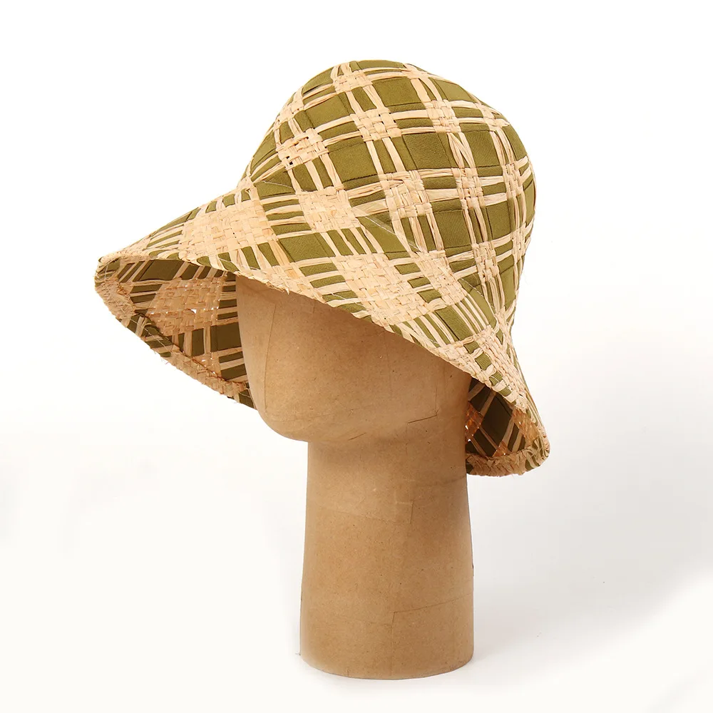 Women Spring Summer Stripe Raffia Bucket Hat Sun Protection Casual Beach Cap