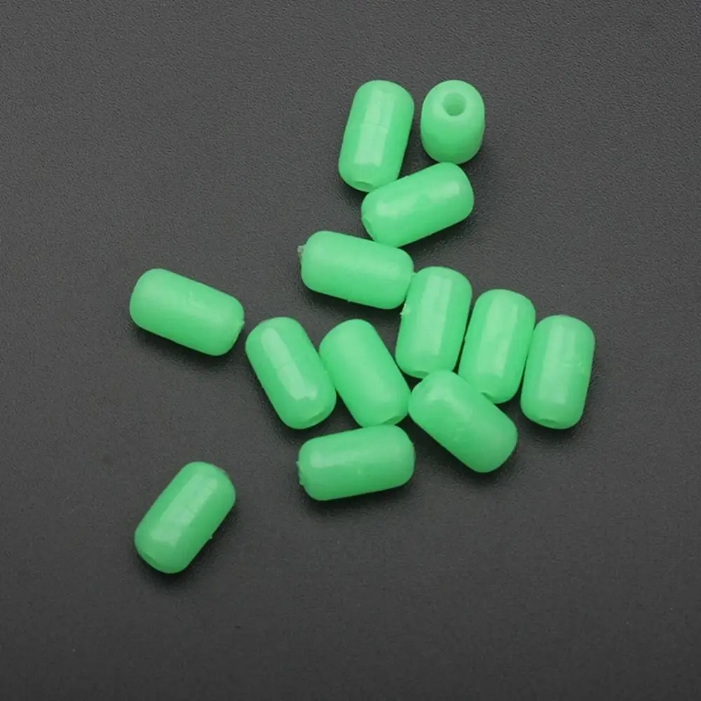 100Pcs/Bag Luminous Fishing Soft Floats Beads Hard Rubber Glow In the Dark Oval Shape Fishing Lures Beads Stoppers Glowing Ball