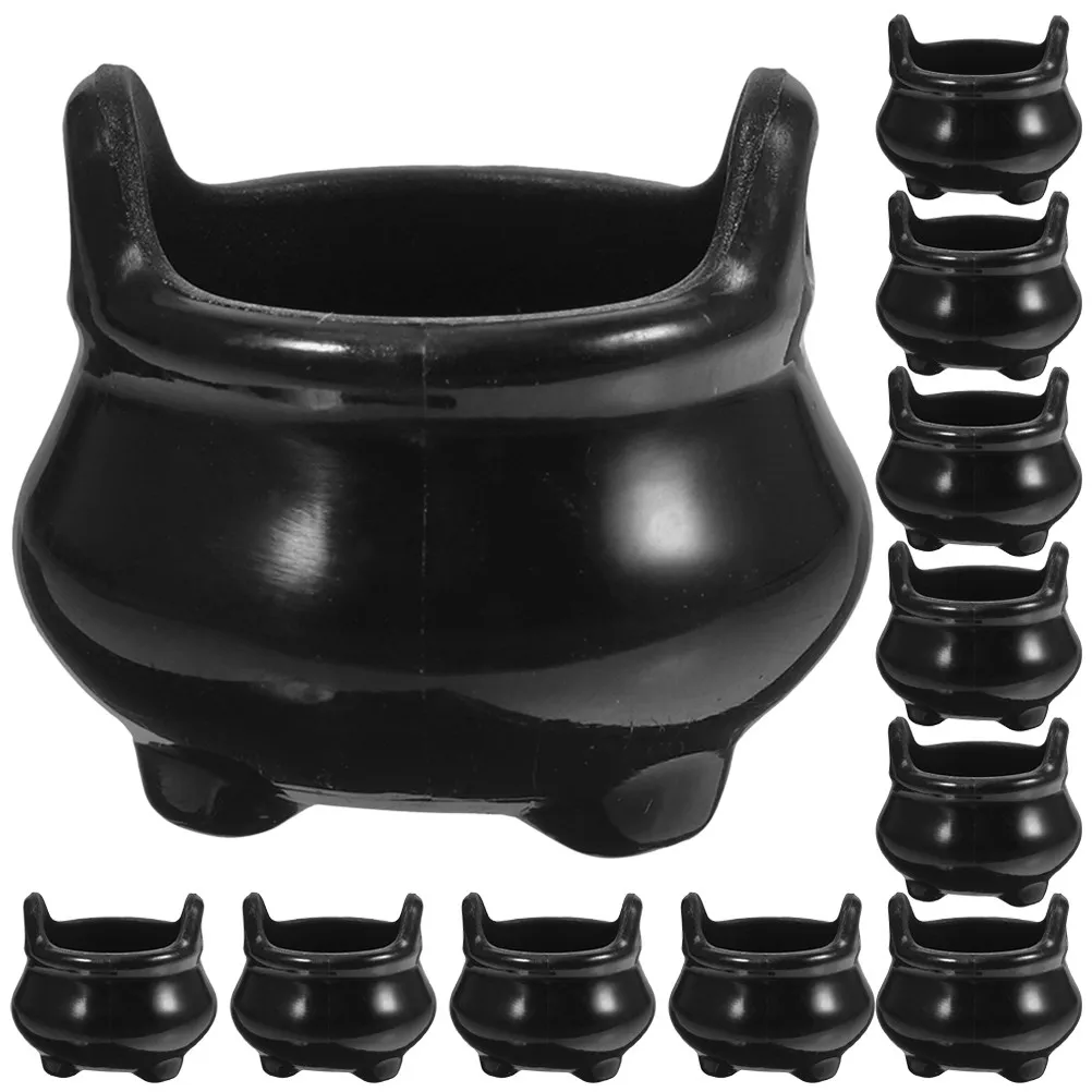 12pcs Mini Halloween Cauldron Ornaments – Plastic Miniature Kettles for Micro Landscape, Dollhouse & Party Decor
