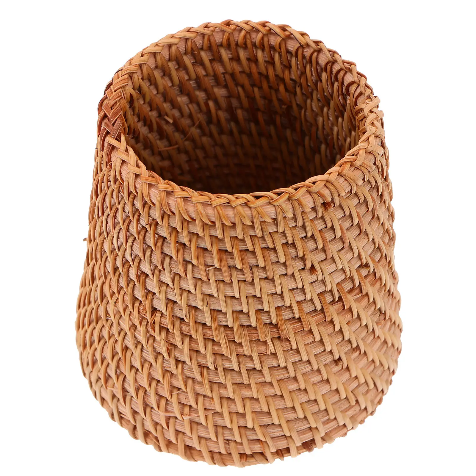 1Pcs Hand Woven Rattan Pen Basket Exquisite Desktop Pen Holder Small Space Saving Storage Container for Office Home Decor