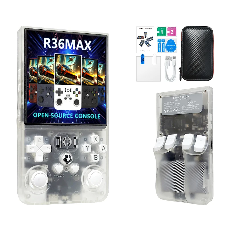 R36 Max Console Handheld Game Players 4inch IPS Screen Open Source Console Retro Pocket Video Player 64G/128G Up to 22000+ Games