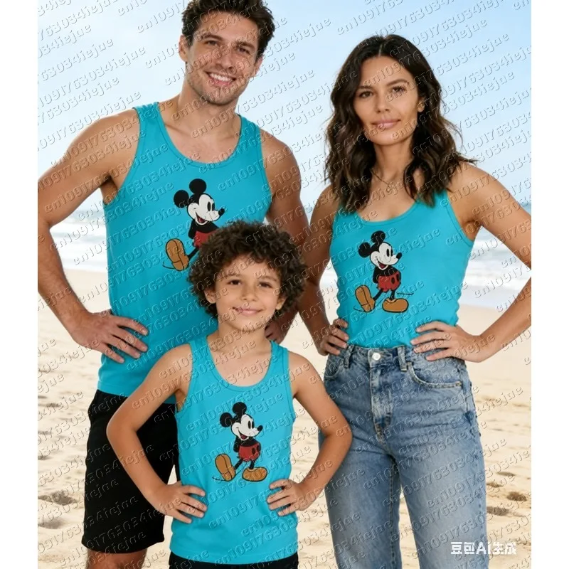 Ropa de Verano 2026 con Estampado Vintage de Mickey Mouse, Camisetas con Cuello Redondo para Hombre y Mujer, Chaleco Holgado, Ropa Urbana Masculina