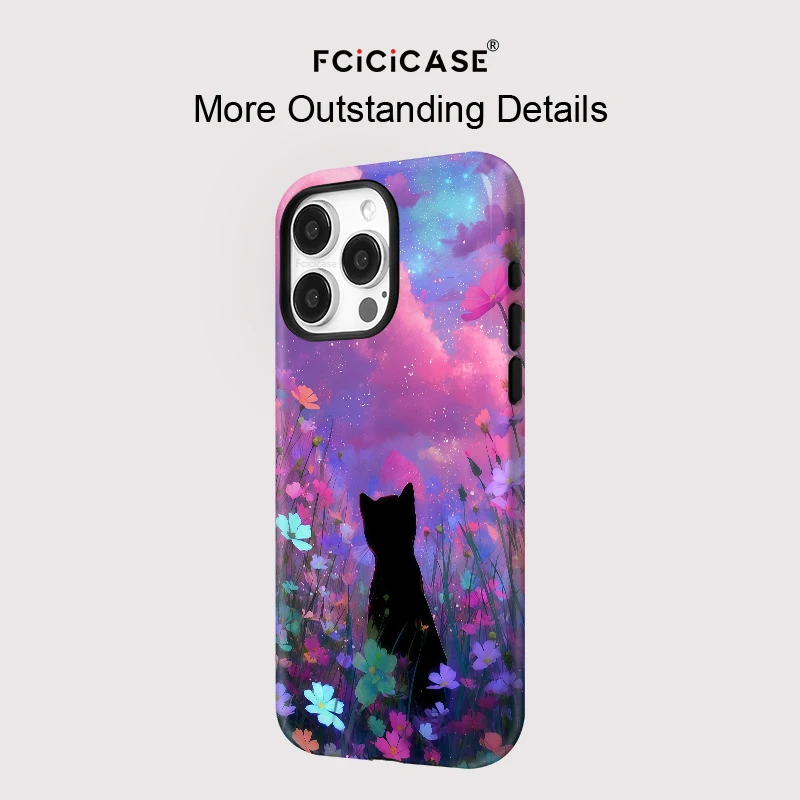 Fcicicase Shockproof Magnetic Case For iPhone 12 Pro 13 14 Plus 11 15 16 Pro Max Flower Cute Cat Silicone For Magsafe Cover