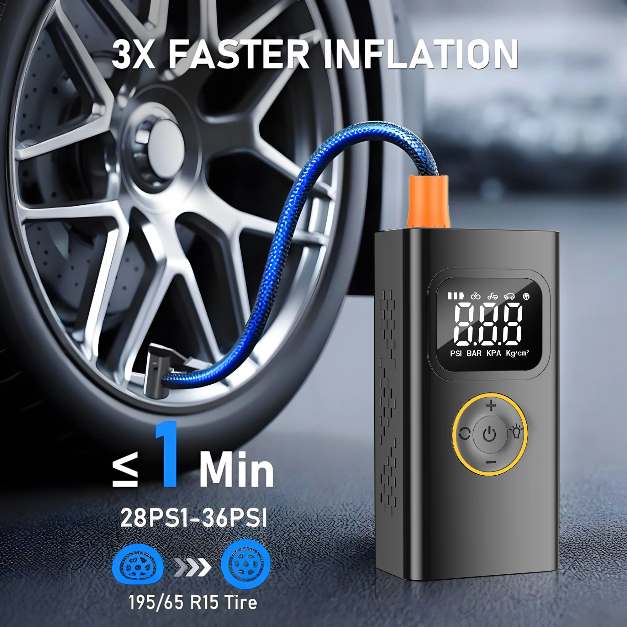 Portable Wireless Air Compressor Electric Tire Inflator Digital Air Pump with LED Light Auto Shutoff High Pressure Inflator for Bicycle Road Bike Mountain Bike Motorcycle Car Tires Sports Balls Camping Inflatable Mattress Outdoor Camping Gear
