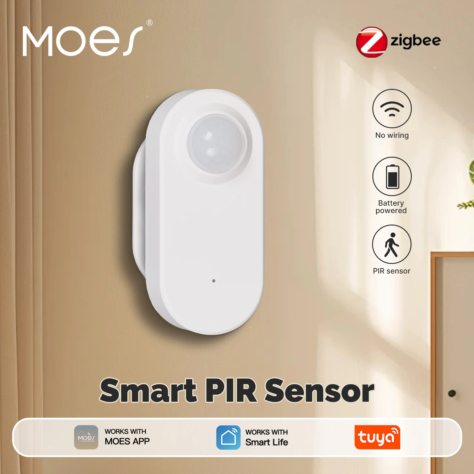 MOES Zigbee3.0 Tuya Smart PIR Motion Detection Sensor Human Scene Linkage Battery Powered Body Infrared Work With Smart Life APP