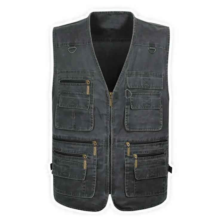 

New Male Casual Summer Big Size Cotton Sleeveless Vest With Many 16 Pockets Men Multi Pocket Photograph Waistcoat