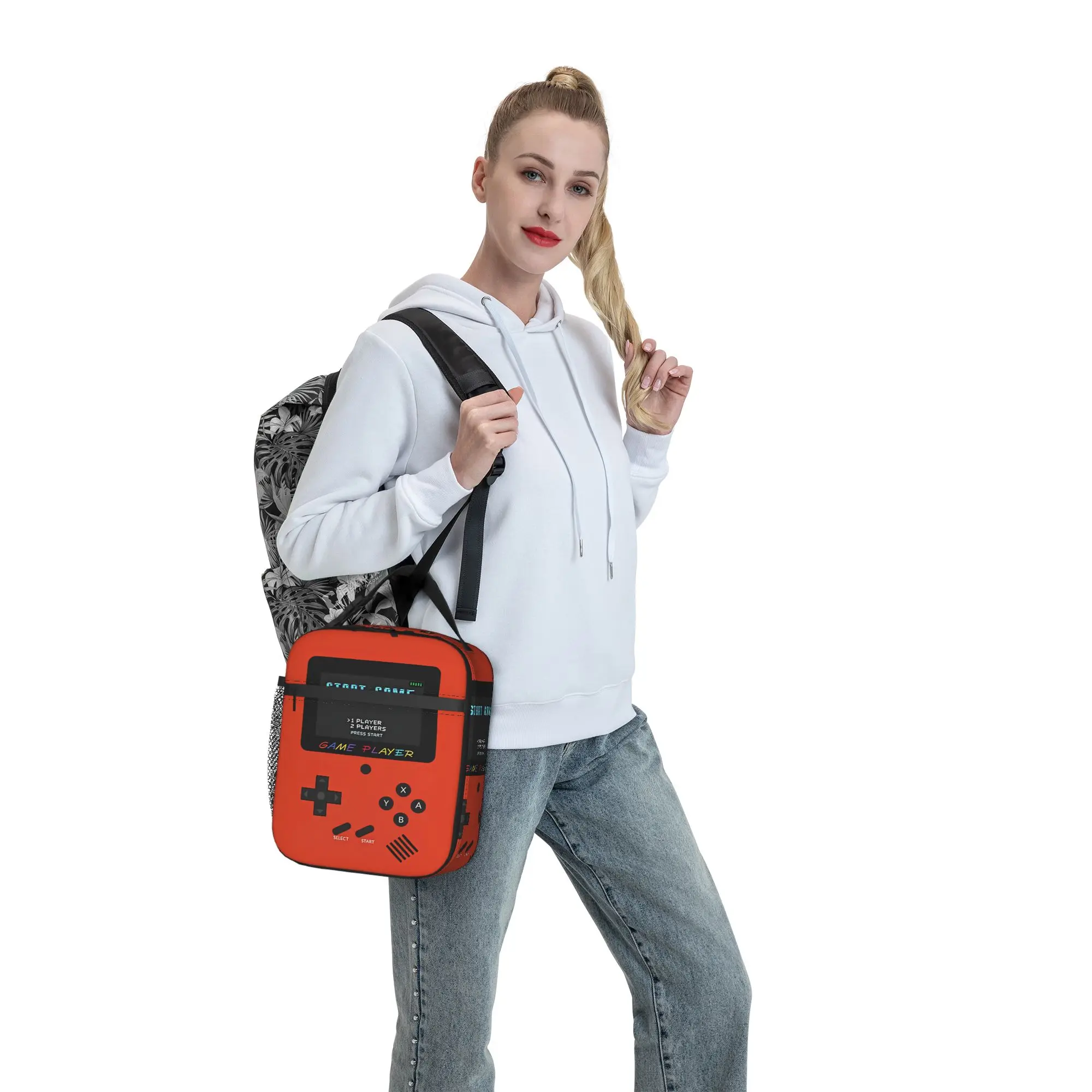 Games Console Handheld Insulated Lunch Bag For Boys/Girls Children Best Gifts 2D Flat Cartoon Lunch Box Bag