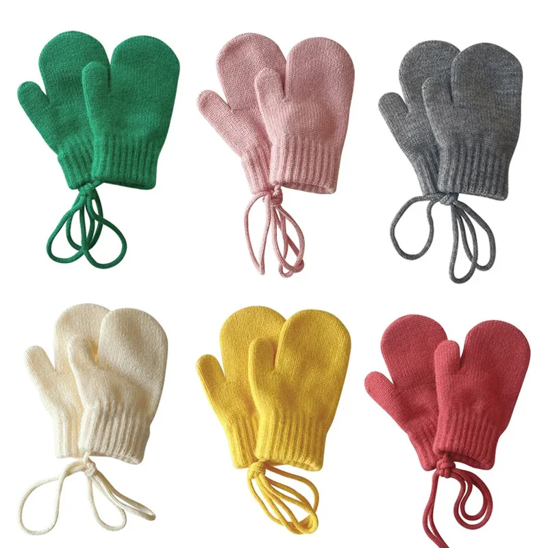 Wool Baby Winter Gloves Candy Color Halter Mittens for Children Girls Boys Accessories Knitted Kids Mitten Infant Gloves 1-4Y