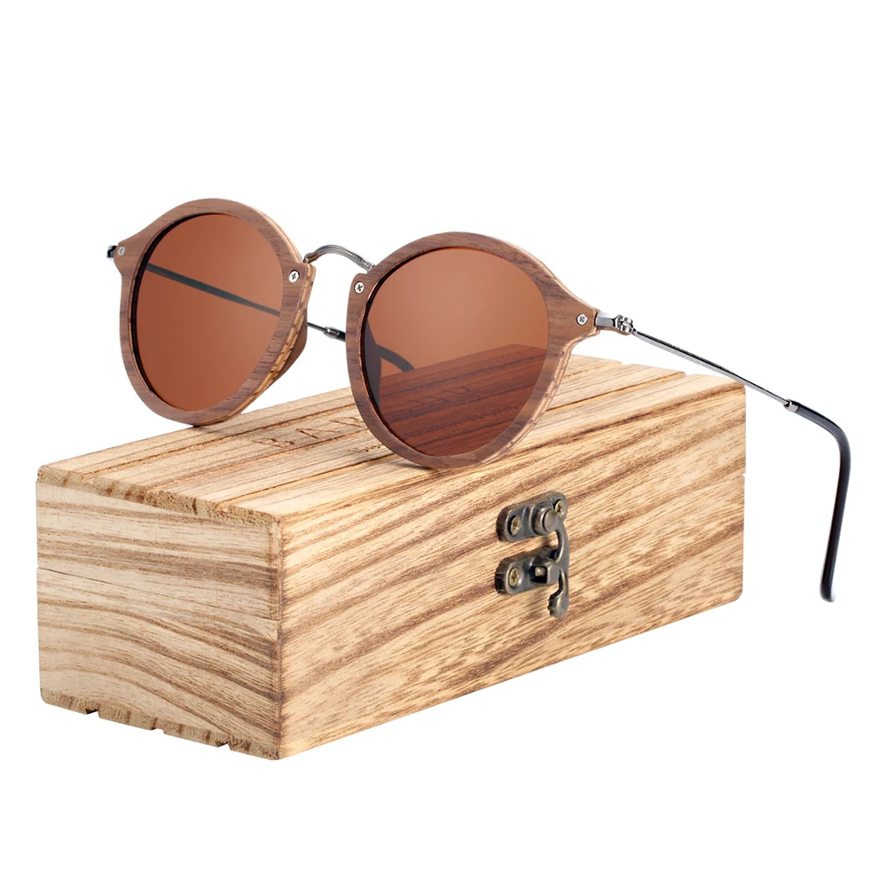 Brand Design Retro Hand Made Round Wood Sunglasses Fashion Polarized Women Sun Glasses Men UV400 Protection