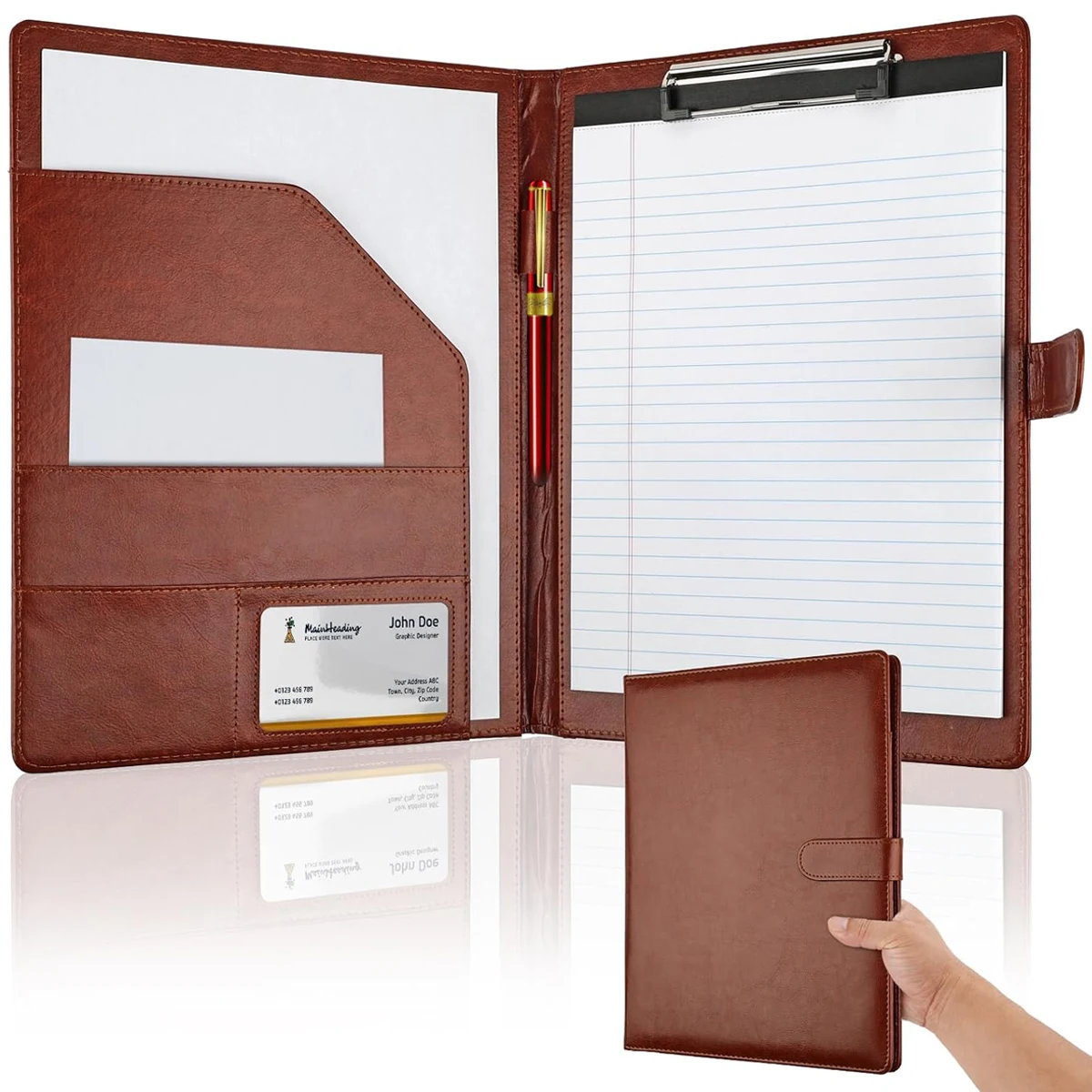 

Folder with clipboard, magnetic closure storage clipboard, luxury pen-style business resume folder, notepad, is business