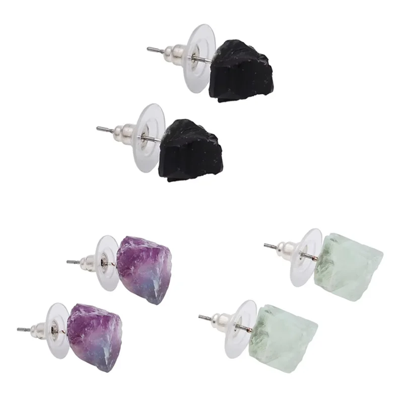 

Natural Stone Amethyst Tourmaline Earring Women Fashion Simple Stainless Steel Crystal Ear Studs Hypoallergenic stud earrings