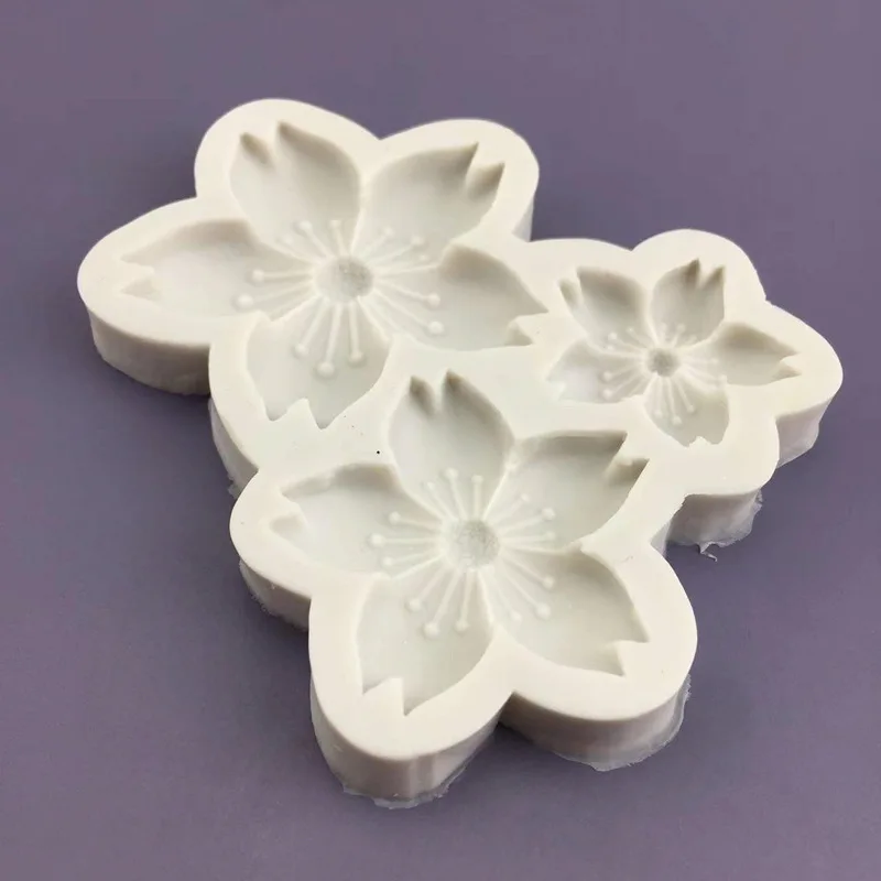 3 Cavity Cherry Blossom Flower Shaped Silicone Mold Sun Flower Fondant Chocolate Cake Decoration Baking MoldTool