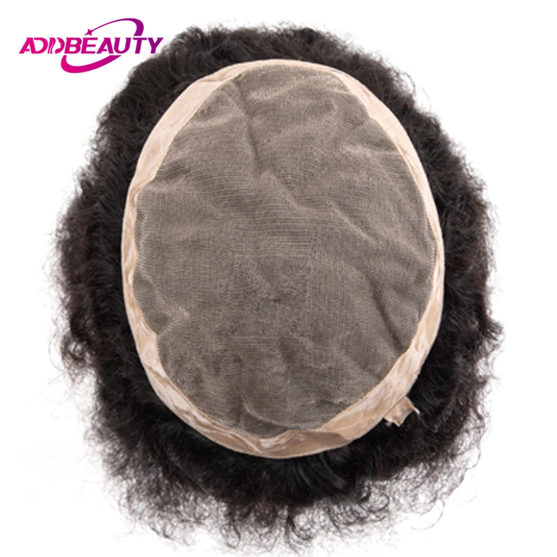 Männliche Echthaarprothesen Mono NPU Männer Toupet Indisches Echthaar Perücken Gerade Welle Haarteil 4mm Welle Afro Lockiges Haar System