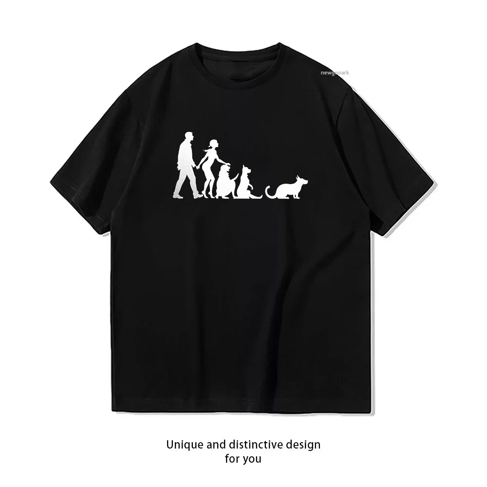 Pet Lovers Walk Together  Casual Cotton Short Sleeve Tee for Men Women