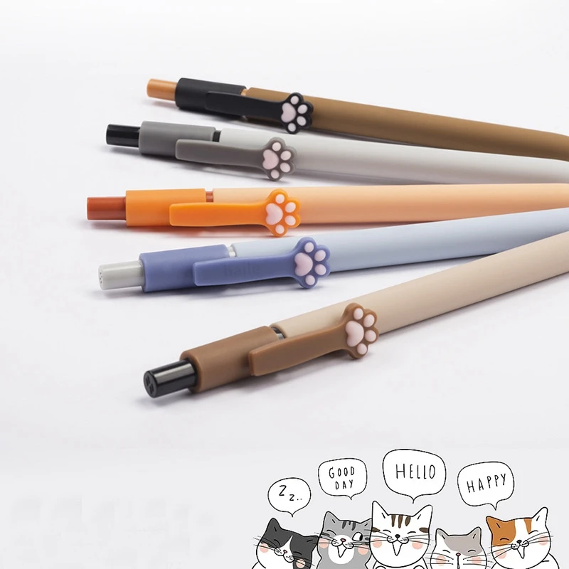 Cute Cat Paw Retractable Press Gel Pens 0.5mm Black Ink Ballpoint Pen Kawaii School Student Writing Stationery Supplies