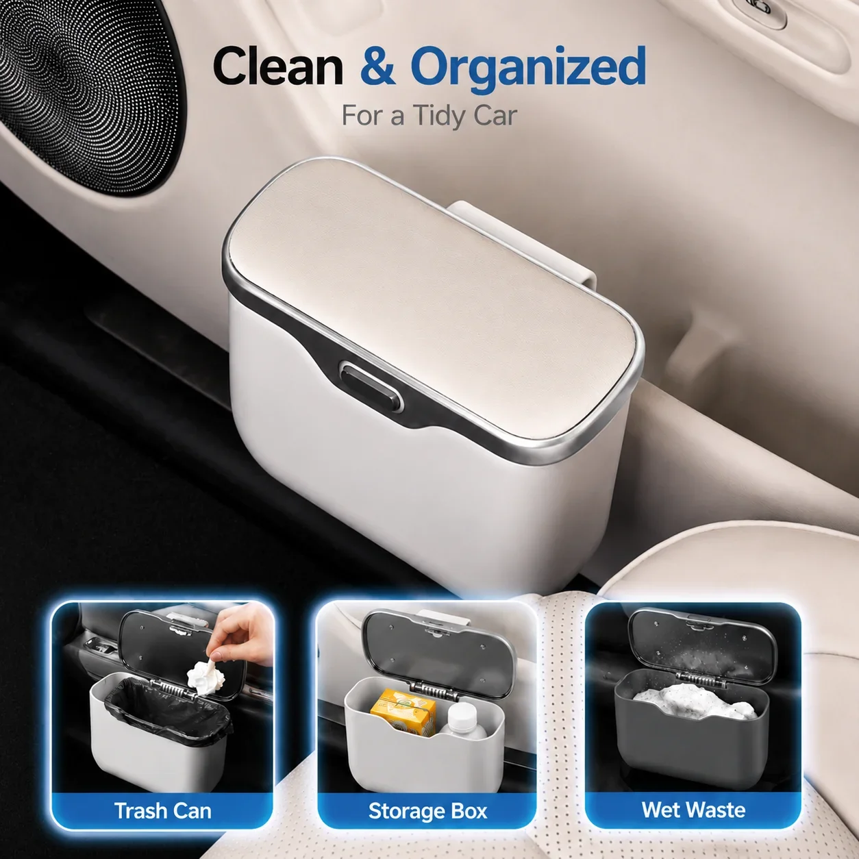 Car Trash Can with Lid Multifunctional Hanging Storage Bin for Wet and Dry Use Auto Interior Organizer Box for Car