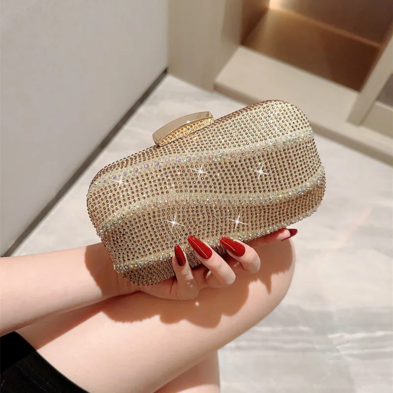 Shining Diamond Square Box-Shaped Evening Bag Clutch Bag Chain Bag Banquet Bag Cheongsam Bag Evening Dress Bag Wedding Bag