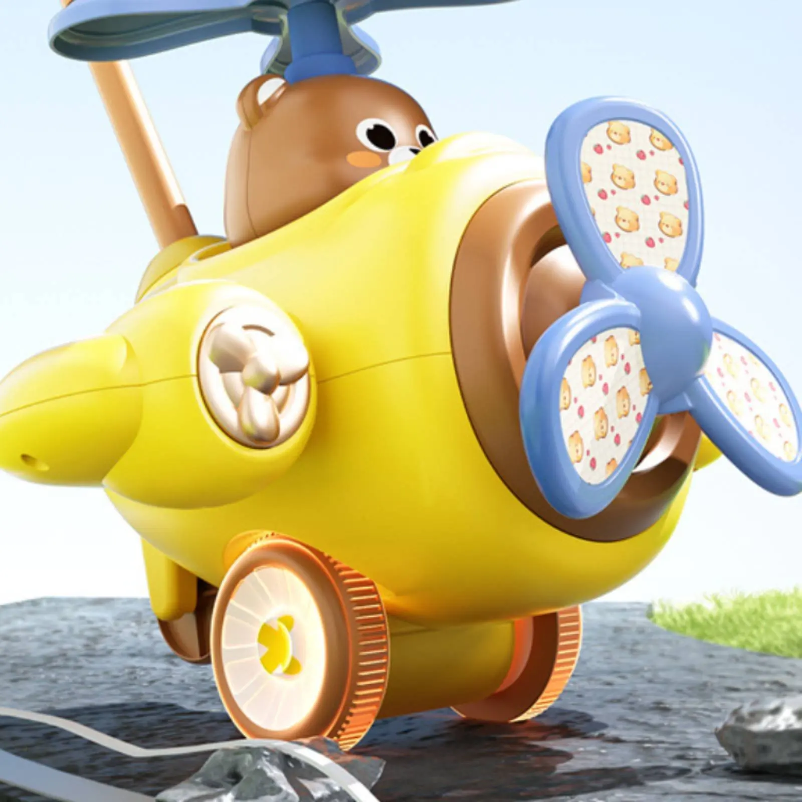 飛行機プッシュプッシャー-歩き方学習補助具-子供用プッシュアロングおもちゃ-漫画飛行機プッシャー-子供に安全な素材-早期発達アイテム