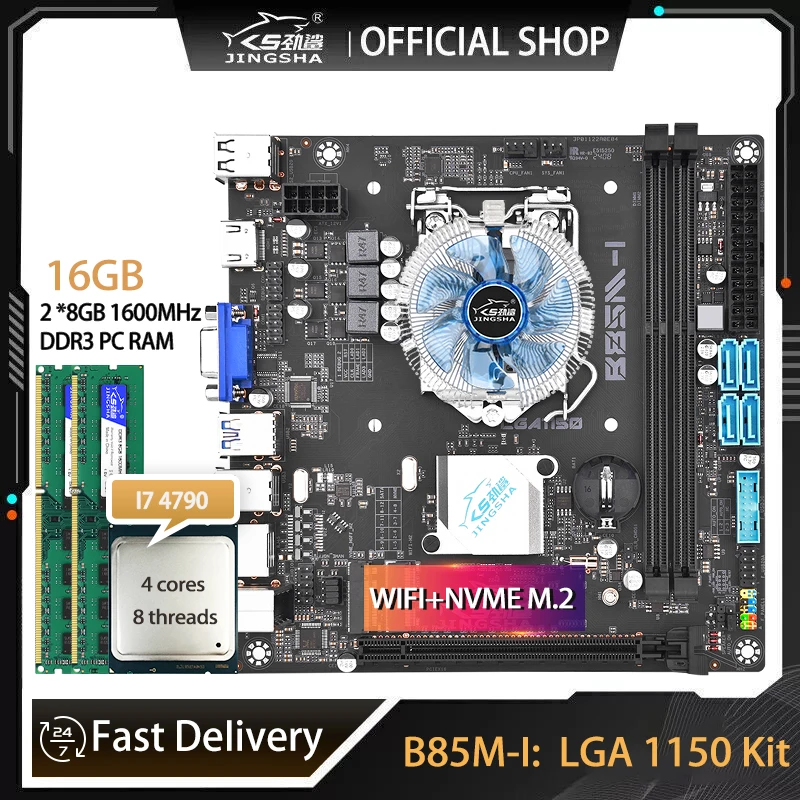 B85 Motherboard LGA 1150 Kit with i7 4790 CPU+2*8G=16GB DDR3 memory+CPU FAN Combo Placa Mae 1150 Desktop Assembly Kit LGA1150