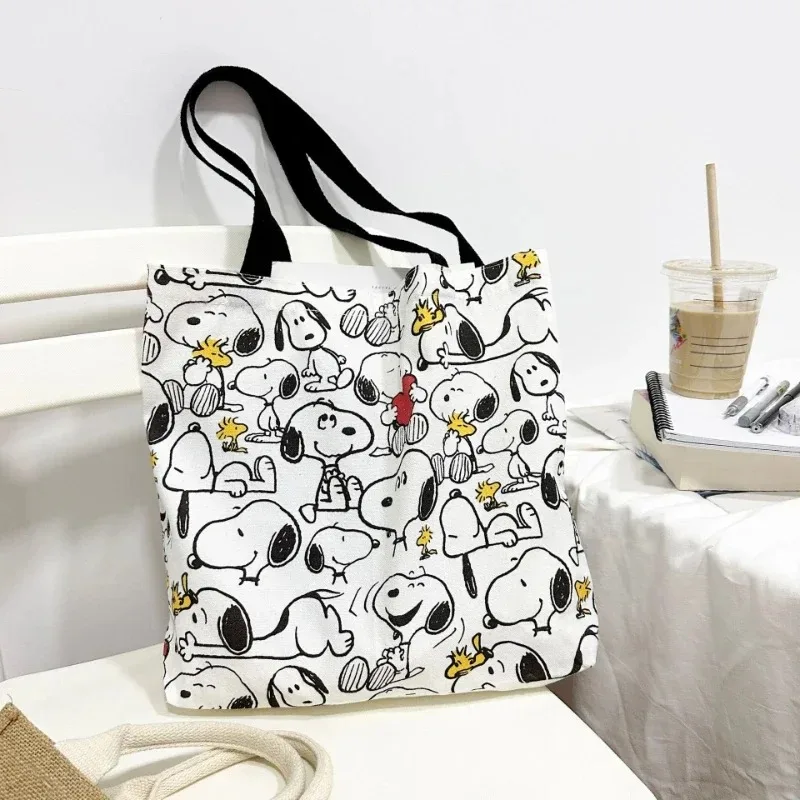 

Premium Snoopy Printed Portable Canvas Shopping Bag productos Original Student Kawaii Cartoon Anime Tuition Bag Gift