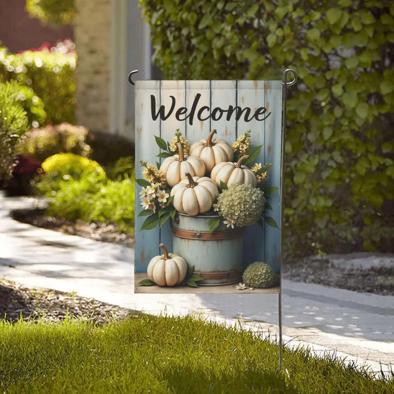 Welcome Autumn Garden Flag 12x18 Inch Double Sided Farmhouse Decor With Pumpkins And Flowers Fall Seasonal Yard Outdoor Flag EEZ