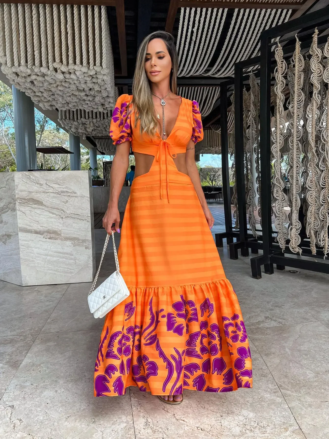 Vestido largo estampado con cuello en V para mujer, vestido largo elegante de manga corta con cuello Halter, ropa de fiesta de noche ajustada de verano